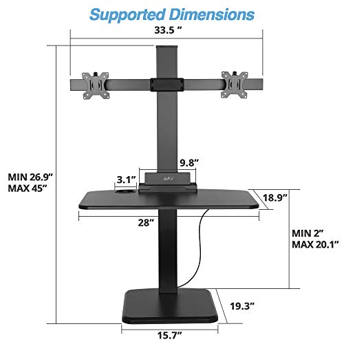 AVLT Dual 32" Monitor Gas Spring Height Adjustable Standing Desk Converter with 28"x 18.9" Spacious Worksurface Sit to Stand Table Sturdy Small Footprint