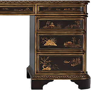 None Executive Office Desk Solid Wood Classical Black Painted Computer Desk with Large Storage Drawer 66.1X29.9X30.3Inches