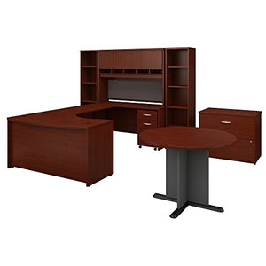Bush Business Furniture Series C 60W Right Handed Bow Front U Shaped Desk with Storage and Conference Table in Mahogany