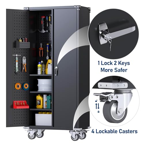 Reemoon Metal Storage Cabinet with Doors and Shelves, 71-inch Tall Lockable File Cabinet - Black