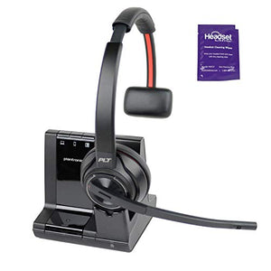 Plantronics Savi 8210 Wireless DECT Headset System Bundle with Headset Advisor Wipe- Compatible with PC, Mobile and Desk Phone