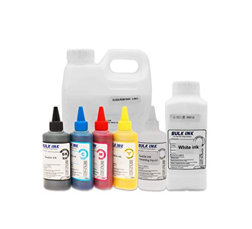 Textile Ink (CMYK) White Textile Ink,Cleaning Liquid Textile White Ink Fixing Agent for DTG Flatbed Printer Print on t-Shirt