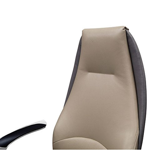 Wrigley Genuine Leather Aluminum Base High Back Executive Chair - Light Grey with Dark Grey Accent
