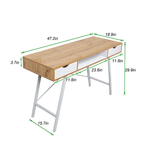 SDHYL 47 inches Home Office Desk Computer Desk with Drawers Workstation for Bedroom Drawing Table Office Table, S7-GCBG1019-US-N