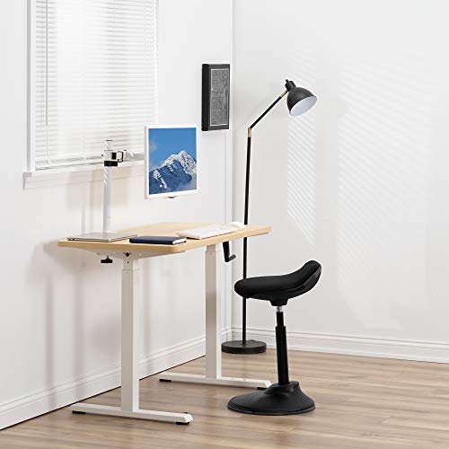 VIVO Manual Height Adjustable 43 x 24 inch Stand Up Desk, Light Wood Solid One-Piece Table Top, White Frame, Standing Workstation with Hand Crank, DESK-KIT-CW4C