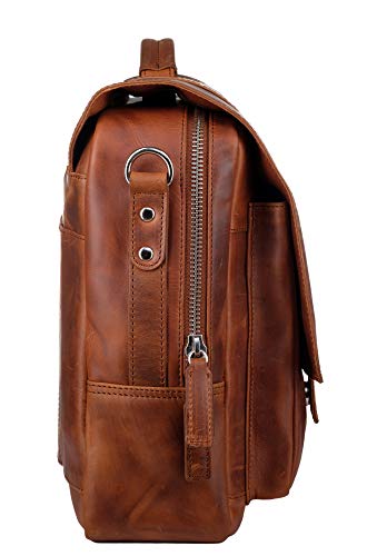 Mens Leather Messenger Bag, Briefcase, LOGAN, Leather Laptop bag fits 15.4 inch Laptop, Adjustable Strap, 16 inch by 12 inch by 4 inch (Tan) by Ladderback