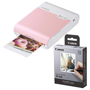 Canon SELPHY Square QX10 Compact Photo Printer, Pink SELPHY Color Ink/Label Set XS-20L 20 Sheets