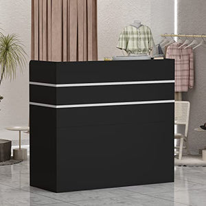 AGOTENI Reception Desk with Open Shelf & Drawers, Wooden Counter Desk for Office Reception Room (Black)