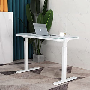 ADOFFUR Dual Motor Glass Standing Desk with Drawers, White Electric Stand Up Desk
