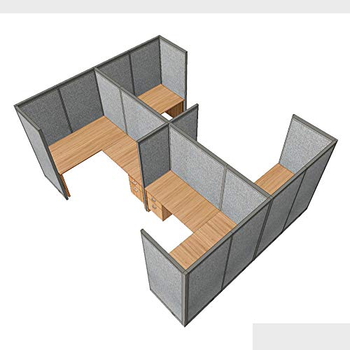GOF Double 4 Person Separate Workstation Cubicle (10'D x 13'W-W) / Office Partition, Room Divider - Walnut, 72" H