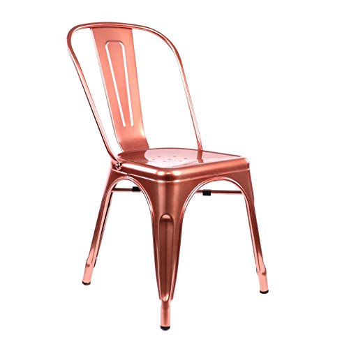 Design Lab MN LS-9000-CRGLD Dreux Restaurant Stackable Steel Side Chair (Set of 4), Metallic Rose Gold