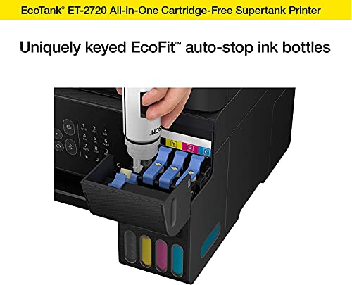 Epson Premium EcoTank 2720 Series Wireless All-in-One Color Supertank Inkjet Printer | Print Copy Scan | Mobile Printing | Voice-Activated Print | 1.44" Screen | High-Speed USB Black