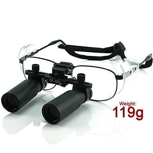 6.0X Magnification Dental Loupes, Prismatic Keplerian Style Titanium Frame, Dental Surgical Medical Binocular 45mm Field of View + 25mm Depth of Field + 420mm Working Distance