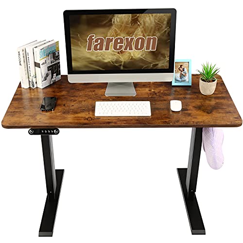 Stand Desk Electric Desk Adjustable Height Computer Desk,Farexon 48 x 24 Inches Sit Stand Home Office Table I Shaped Desk with Memory Preset Height