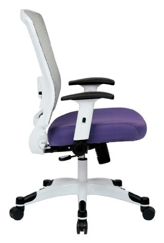 SPACE Seating Breathable Mesh Back and Padded Mesh Seat, Adjustable Arms, Tilt Tension and Lumbar Support with White Coated Nylon Frame Managers Chair, Purple