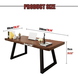 None Solid Wood Computer Desk with Wrought Iron Legs, Easy to Install, 200x68x75cm
