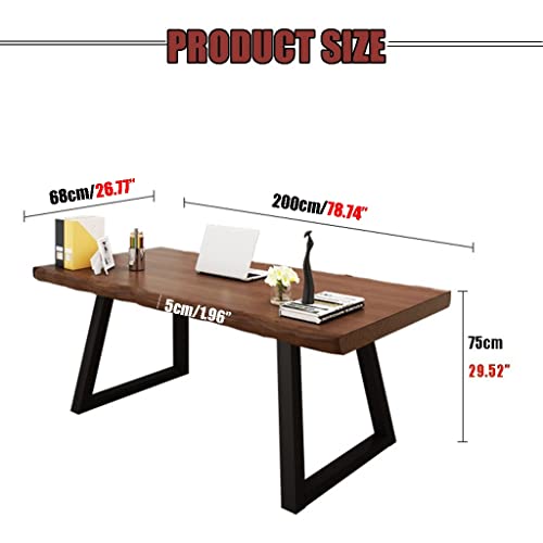 Solid Wood Computer Desk for Home Office, Wrought Iron Legs, Easy to Install, 200x68x75cm