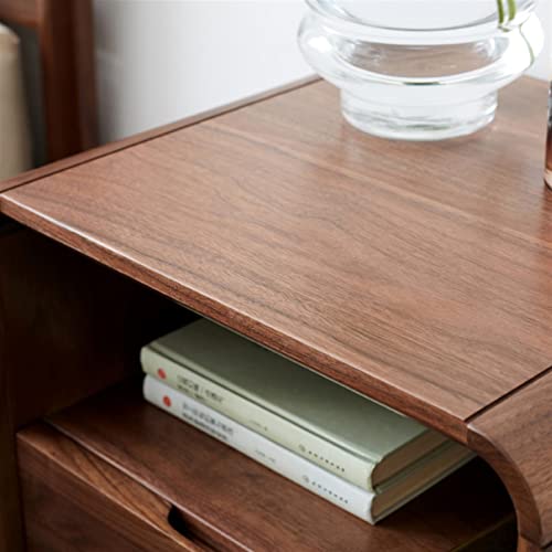 BinOxy Wooden Bedside Table Black Walnut Night Stand Storage Cabinet