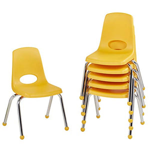 FDP 14" School Stack Chair, Stacking Student Seat with Chromed Steel Legs and Ball Glides; for in-Home Learning or Classroom - Yellow (6-Pack), 10363-YE
