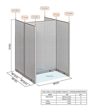 GOF Cubicle Double 2 Station Office Partition - Large Fabric Room Divider Panel Workstation