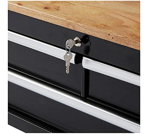 Husky 36 in. 3-Drawer Rolling Tool Cart with Wood Top, Black