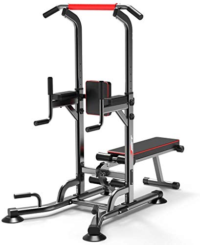 DLWDMRV Fitness Home Dumbbell Bench Power Tower Dip Station Pull Up Bar Strength Training with Dumbbell Bench for Home Gym Adjustable Height Strength Training Workout Equipment