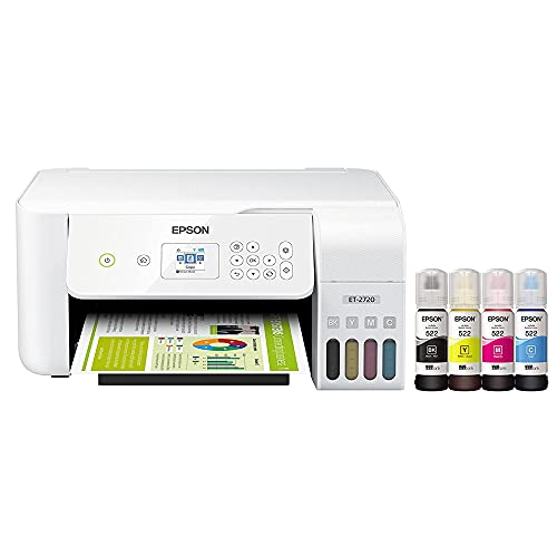 Epson EcoTank ET-27 20 Series Wireless All-in-One Color Supertank Inkjet Printer Print Copy Scan Mobile Printing Voice-Activated Print 1.44" Screen High-Speed USB White