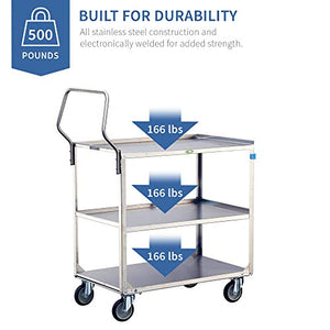 Lakeside Manufacturing 4444 Handler Series Utility Cart Stainless Steel 3 Shelves 500 lb. Capacity