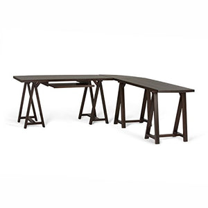 Simpli Home 3AXCSAW-10-BR Sawhorse Solid Wood Modern Industrial 84 inch Wide L-Shape Corner Desk in Dark Chestnut Brown
