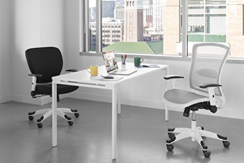 SPACE Seating Breathable Mesh Seat and Back, 2-to-1 Synchro Tilt Control, 2-Way Adjustable Flip Arms, and White Coated Nylon Base Managers Chair, White