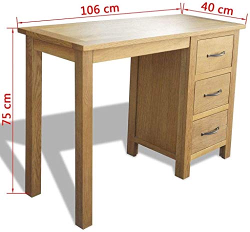 Yyl Desk with 3 Drawers | Solid Oak Wood Computer Desk | Home Office Desk Workstation 106x40x75 cm