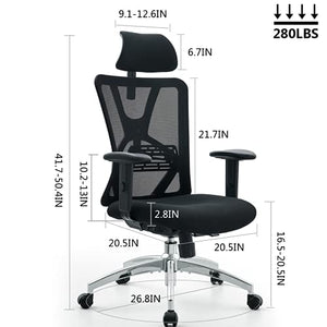 Ticova Ergonomic Office Chair - High Back Desk Chair with Adjustable Lumbar Support & Thick Seat Cushion - 130°Reclining & Rocking Mesh Computer Chair with Adjustable Headrest, Armrest