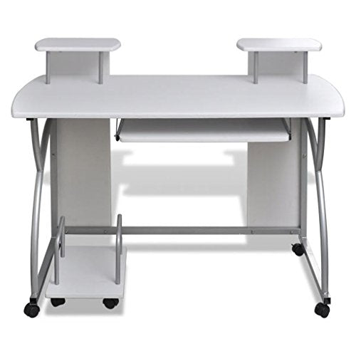 Computer Desk with Pull-Out Keyboard Tray White Cart Game Laptop Table，Modern Computer Writing Game Player Command Center Workstation Desktop Home Office, Single
