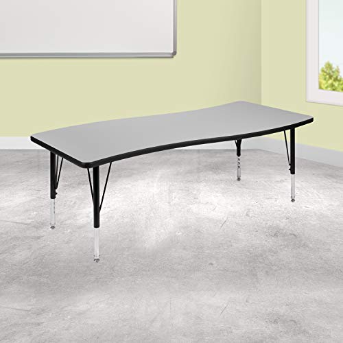 Flash Furniture 26"W x 60"L Rectangular Wave Collaborative Grey Thermal Laminate Activity Table - Height Adjustable Short Legs