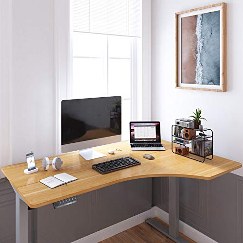 FLEXISPOT Vici 55 in L Shaped Computer Desk Corner Desk Electric Stand Up Desk with Memory Controller Standing Desk Height Adjustable Desk with Splice Board Game Desk (Gray Frame + Maple Desktop)