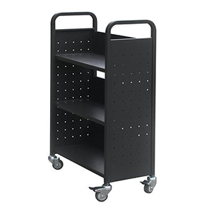 H&A Heavy Duty Book Cart with Wheels, Rolling Library Bookcase, 3 Shelves, Black