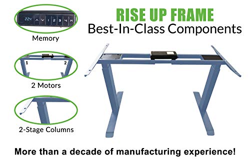 Rise UP Dual Motor Electric Adjustable Height Width Standing Desk Frame with Memory Premium Quality sit Stand up Ergonomic Home Commercial Office Desk Base Legs Base Table no Desktop Computer Gray