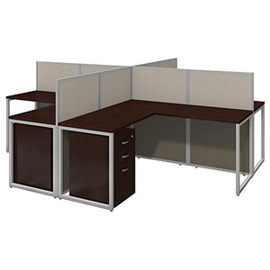Bush Business Furniture Easy Office 4 Person L Shaped Cubicle Desk with Drawers, 60W x 45H, Mocha Cherry Satin