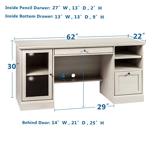 62" Executive Desk with Drawers & Cabinet,Office Computer Desk,Writing Study Table,PC Laptop Table,Modern Study Workstation for Home Office & Den,White
