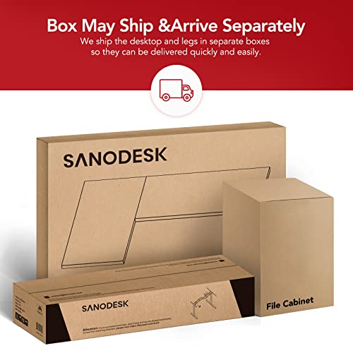 SANODESK Dual Motor L-Shaped Electric Standing Desk with 3 Drawer File Cabinet, 63 x 40 Inches - Black Top/Black Frame
