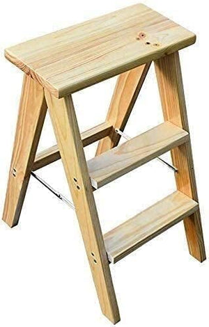 LUCEAE 3-Step Sturdy Folding Wooden Step Ladder, Non-Slip Wide Tread, Portable for Home/Kitchen/Loft/Camping