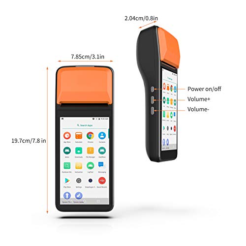 Aibecy PDA Terminal POS Receipt Printer 58mm Android 7.1 Portable 1D 2D Barcode Scanner with 5.0 Inch Touchscreen Camera Support 4G/WiFi/BT/GPS/USB OTG for Retail Stores Restaurants