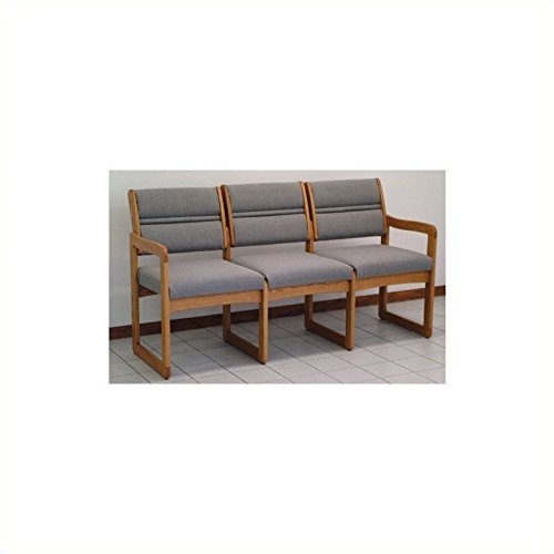 Reception Area Three-Seat Sofa with Sled Base and Oak Frame (Charcoal Gray)