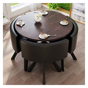 ZHANGPP Small Office Conference Table Set - Round Dining Table with 4 Chairs (Black, 90cm)