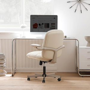 EMIAH Ergonomic Office Chair with Flip-up Arms and Wheels - Light Beige