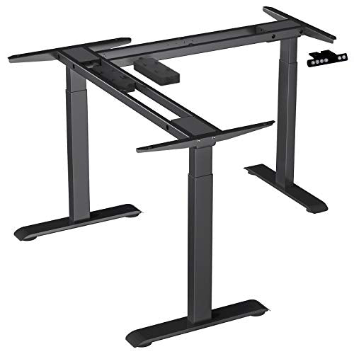 Electric Stand Up Desk Frame, L-Shaped Triple Motor 3-Leg Height Adjustable Sit Stand Standing Corner Desk Base Workstation with Memory Settings for Home Office Frame Only (Black)