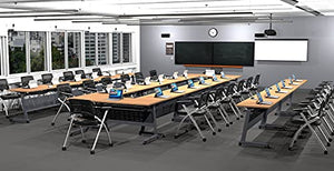 Team Tables 26 Person Training Meeting Seminar Classroom Model 5661 Folding Industrial Caster Z-Base - Beech, Modesty Panel, Shelf, Power+USB Outlet, Seating Included