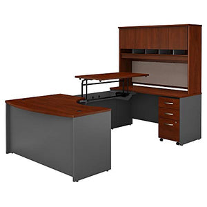 Bush Business Furniture Series C 60W x 43D Right Hand 3 Position Sit to Stand U Shaped Desk with Hutch and Mobile File Cabinet in Hansen Cherry/Graphite Gray