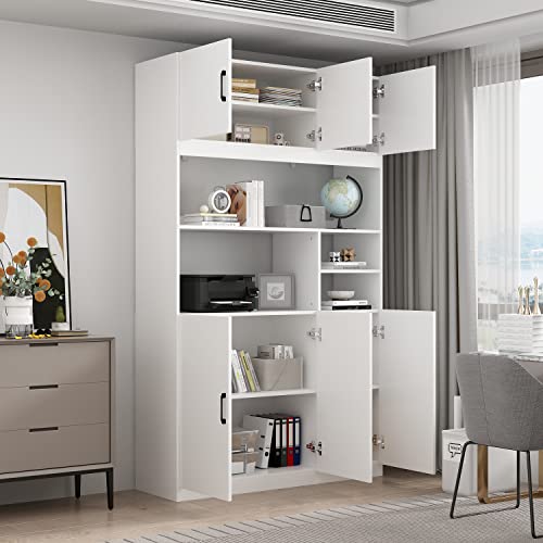 AIEGLE Large White Bookshelf Set with Open Shelves & Doors (47.2" W x 15.7" D x 70.9" H)