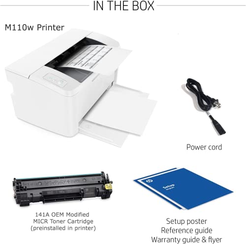 MICR Toner International M110w Laser Wireless Black & White Check Printer Bundle with 1 Starter OEM Modified Magnetic Ink Cartridge (2 Items)